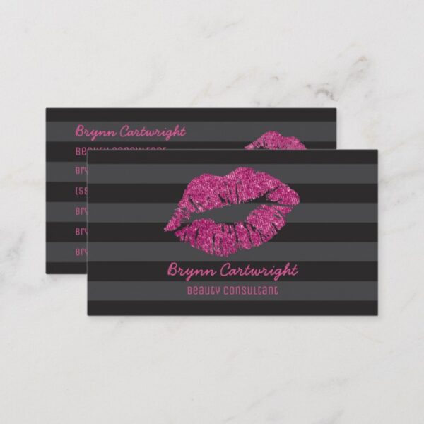 Pink Glitter Lips Makeup Beauty Consultant Glamour Business Card