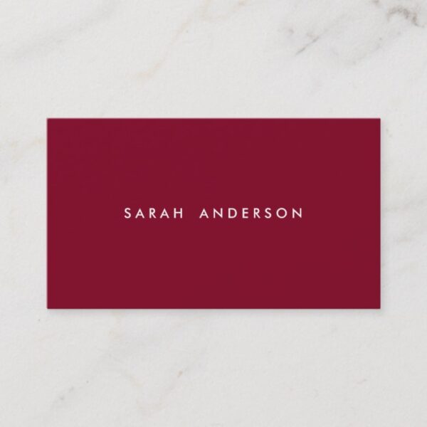 Plain simple burgundy minimalist professional business card