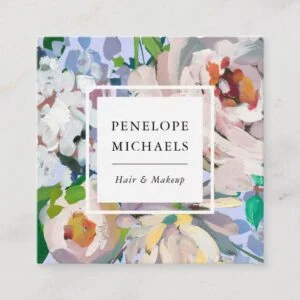 Pretty Periwinkle Blue with Watercolor Floral Square Business Card