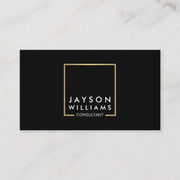 Professional Black and Faux Gold Square Logo II Business Card
