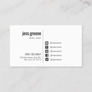 Professional Black and White Social Media Icons Business Card