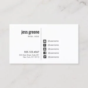 Professional Black and White Social Media Icons Business Card