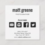 Professional Black and White Social Media Icons Square Business Card
