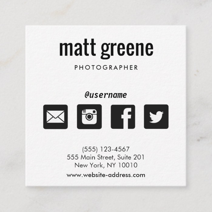 Professional Black And White Social Media Icons Square Business Card Business Card Branding