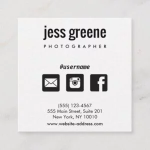 Professional Black and White Social Media Icons Square Business Card