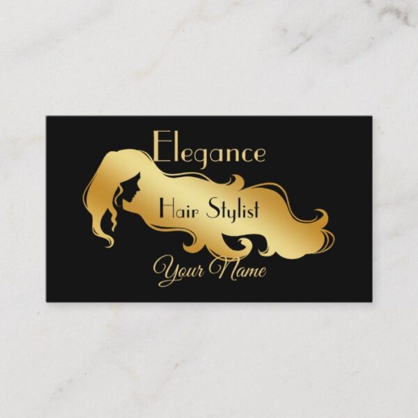 Professional Elegant Black Gold Hair Dresser Business Card