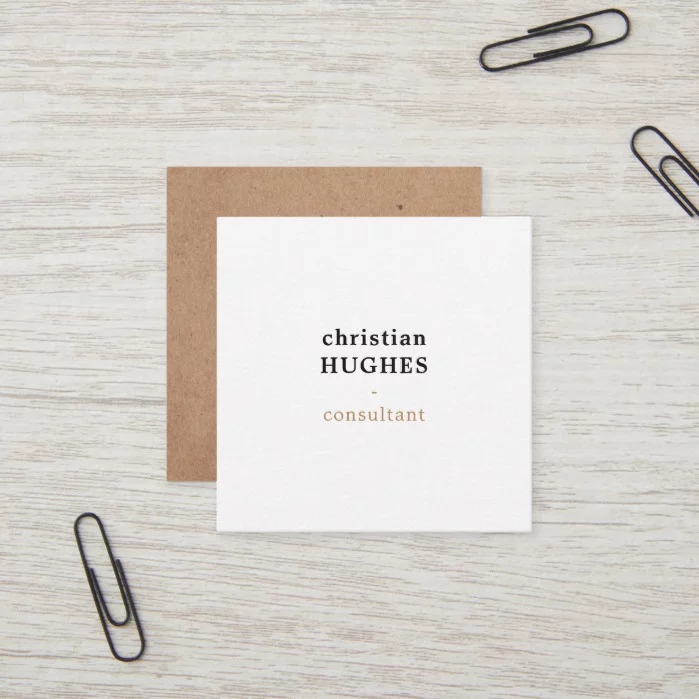 Professional Elegant Minimal Kraft Brown White Square Business Card