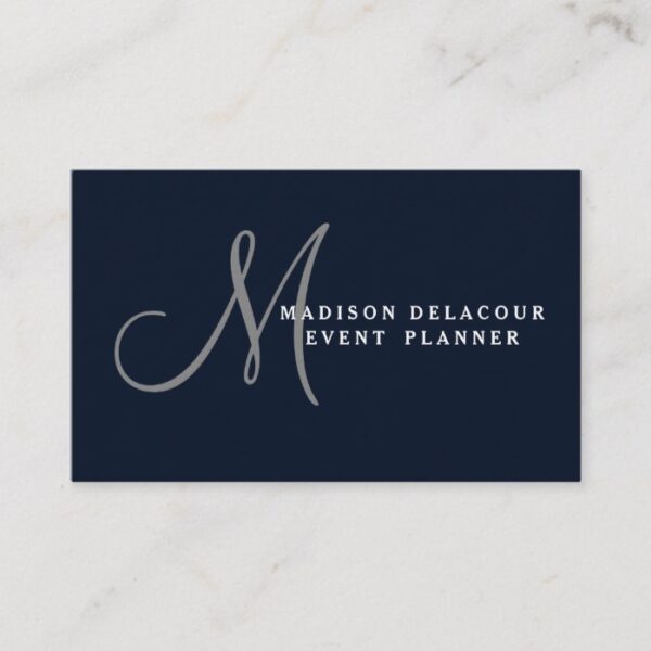 Professional Elegant Modern Monogram Blue & White Business Card