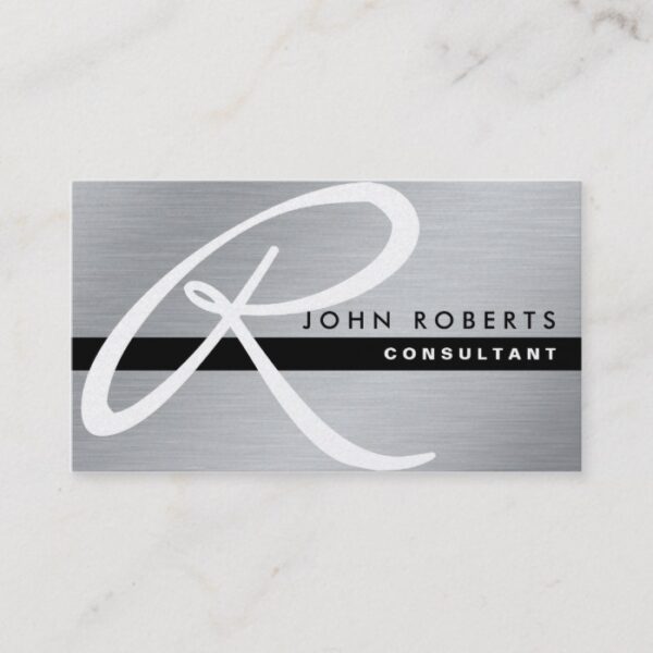 Professional Elegant Monogram Gold Silver Metal Business Card