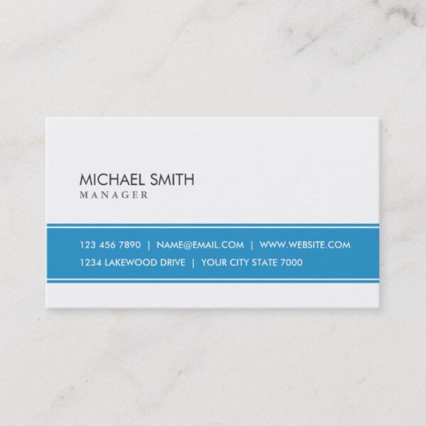 Professional Elegant Plain Simple Blue and White Business Card