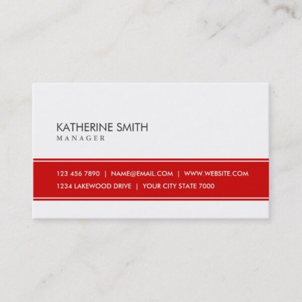 Professional Elegant Plain Simple Red and White Business Card