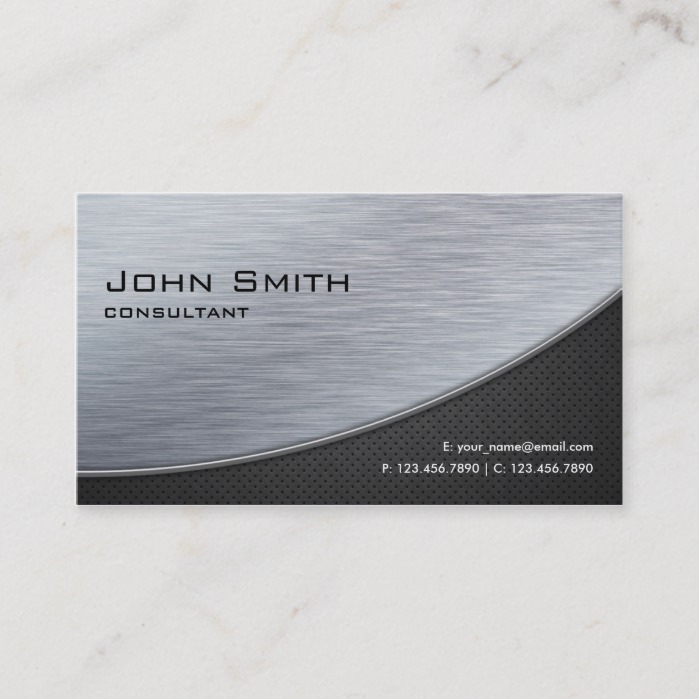 Professional Elegant Silver Modern Metal Black Business Card