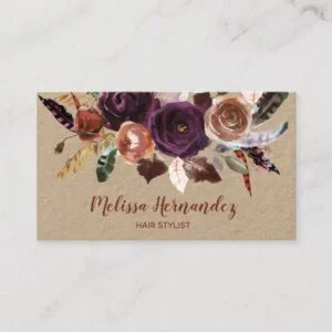 Professional Floral Hair Stylist Plum Butterum Business Card