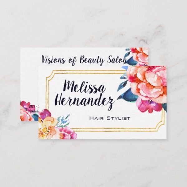 Professional Hairstylist Hair Floral Pink Blue Business Card