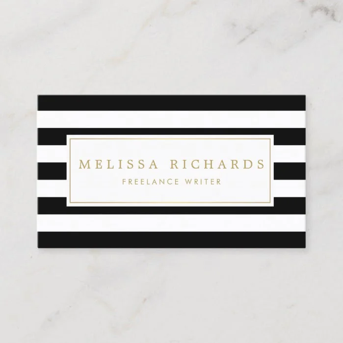 Professional Luxe Black and White Striped Business Card