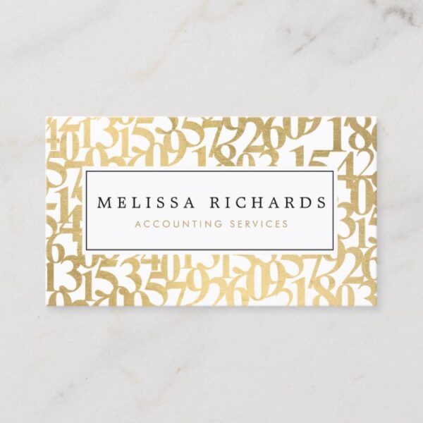 Professional Luxe Faux Gold Numbers Accountant Business Card
