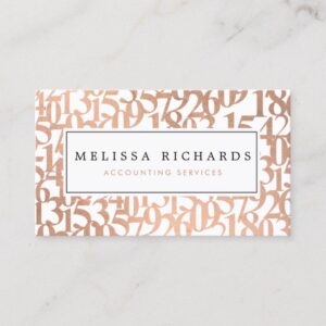 Professional Luxe Rose Gold Numbers Accountant Business Card