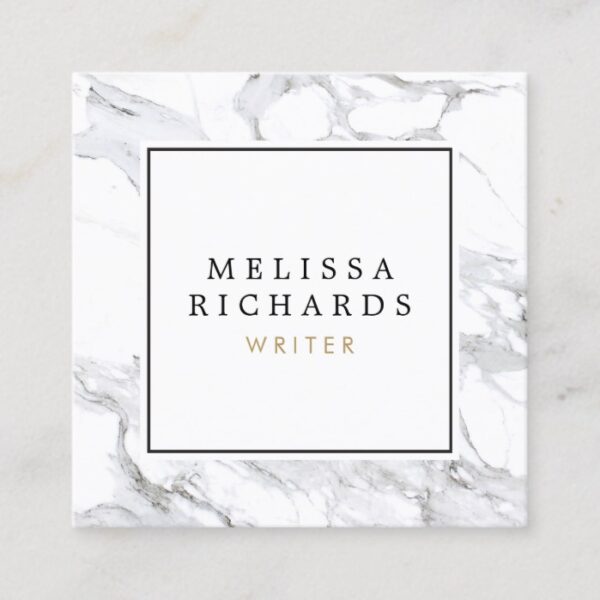 Professional Luxe White Marble Square Business Card