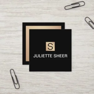 Professional Modern Black Gold Monogram Square Square Business Card