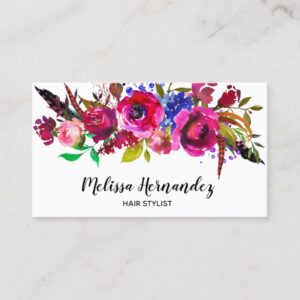Professional Modern Floral Hair Stylist Burgundy Business Card