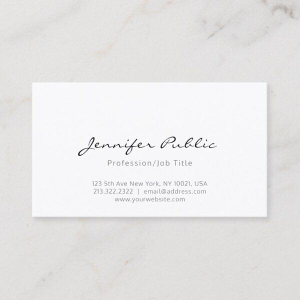 Professional Modern Stylish White Sleek Plain Luxe Business Card