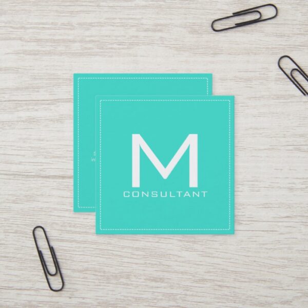 Professional Monogram Elegant Modern Turquoise Square Business Card