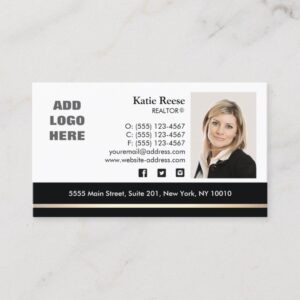 Professional Photo Gold Stripe Real Estate Business Card