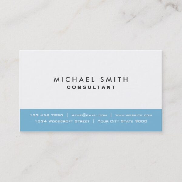 Professional Plain Elegant Modern Blue and White Business Card