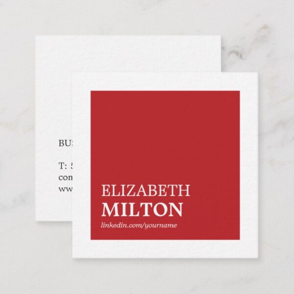 Professional Simple Elegant Red White Consultant Square Business Card