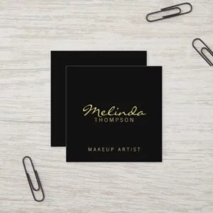 Professional Simple Modern Black and Gold Square Business Card