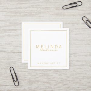 Professional Simple Modern White and Gold Square Business Card
