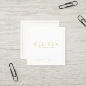 Professional Simple Modern White and Gold Square Business Card