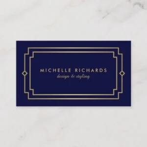 Professional Vintage Art Deco Elegant Gold, Navy Business Card