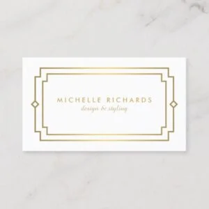 Professional Vintage Art Deco Elegant Gold, White Business Card