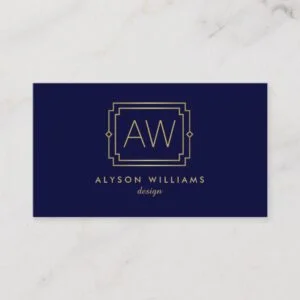 Professional Vintage Art Deco Elegant Navy/Gold Business Card