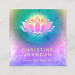 purple green blue lotus flower yoga instructor square business card