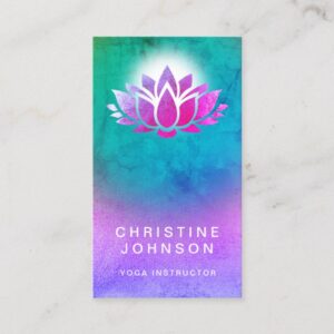purple green lotus flower design yoga instructor business card