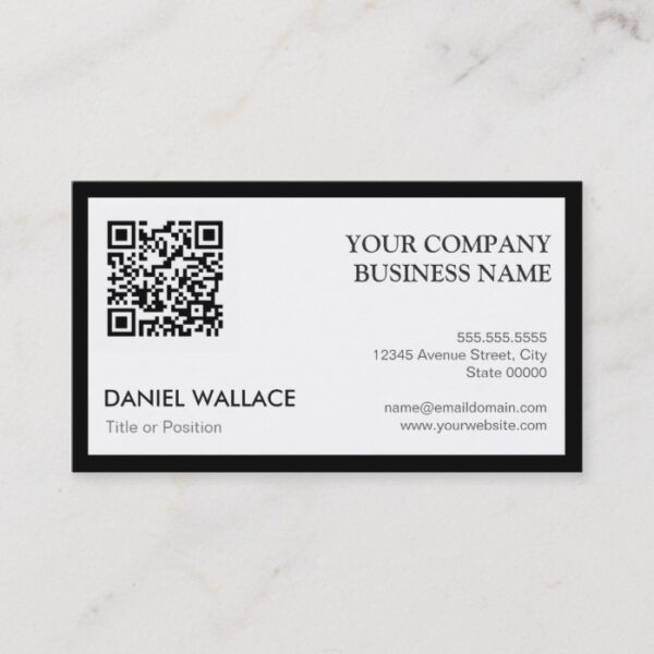 QR Code - Modern Professional Black White Business Card