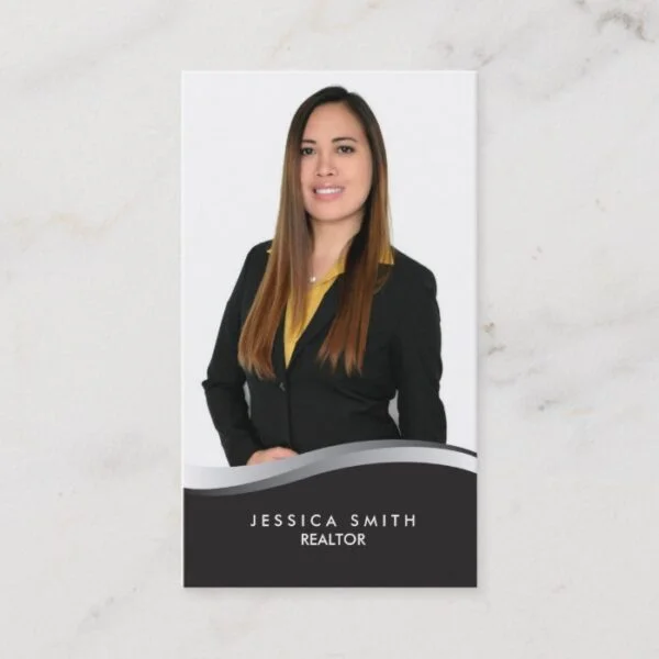 Real Estate silver swoosh business card