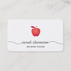 Red Apple School Elementary Teacher Simple White Business Card