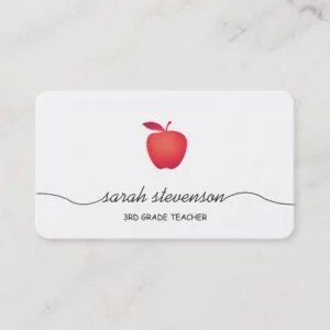 Red Apple School Elementary Teacher Simple White Business Card