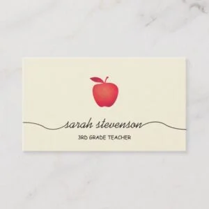 Red Apple School Teacher Simple Pale Yellow Business Card
