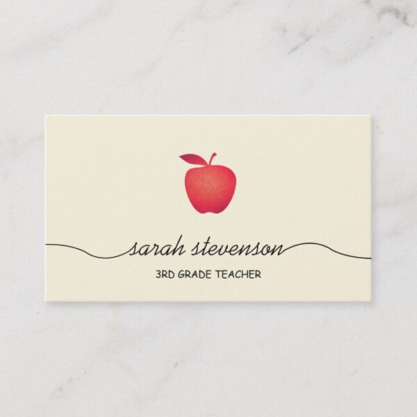 Red Apple School Teacher Simple Pale Yellow Business Card