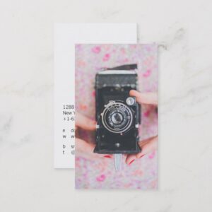 Retro camera photographer simple modern white business card