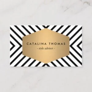 Retro Mod Black and White Pattern with Gold Emblem Business Card