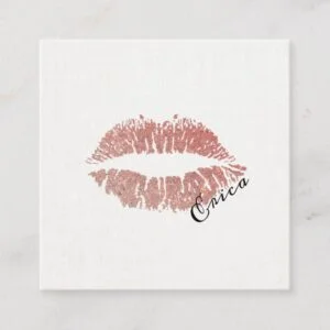 Rose Gold Lips with Name Makeup Artist Square Business Card