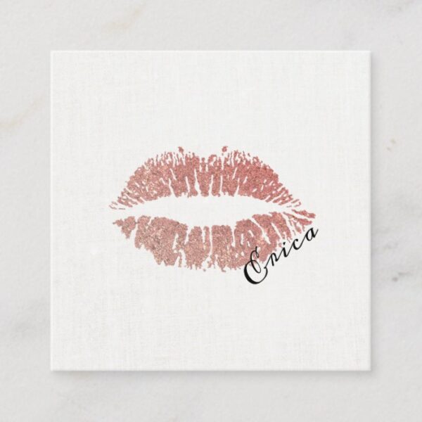 Rose Gold Lips with Name Makeup Artist Square Business Card