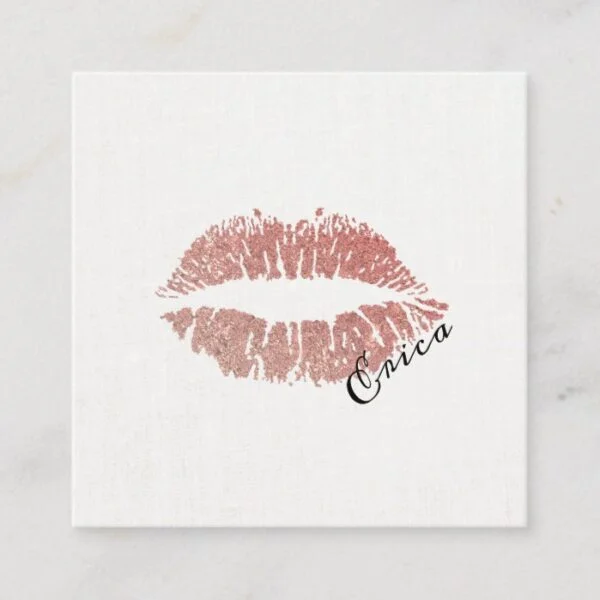 Rose Gold Lips with Name Makeup Artist Square Business Card