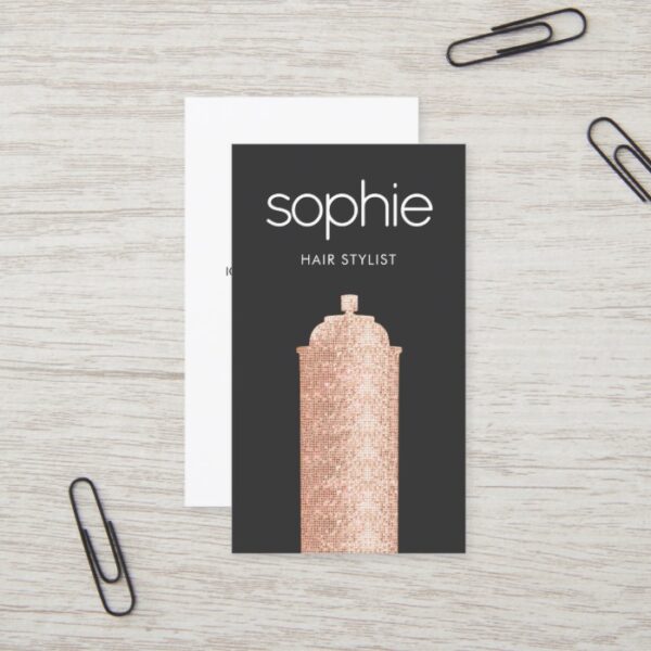 Rose Gold Sequin Hairstylist Black Beauty Salon Business Card