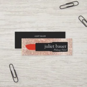 Rose Gold Sequin Makeup Artist Lipstick Beauty Mini Business Card